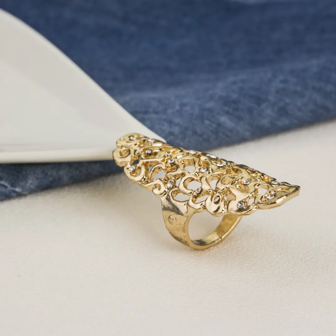 Gold Rhinestone Hollow Ring Fashion Alloy Jewelry