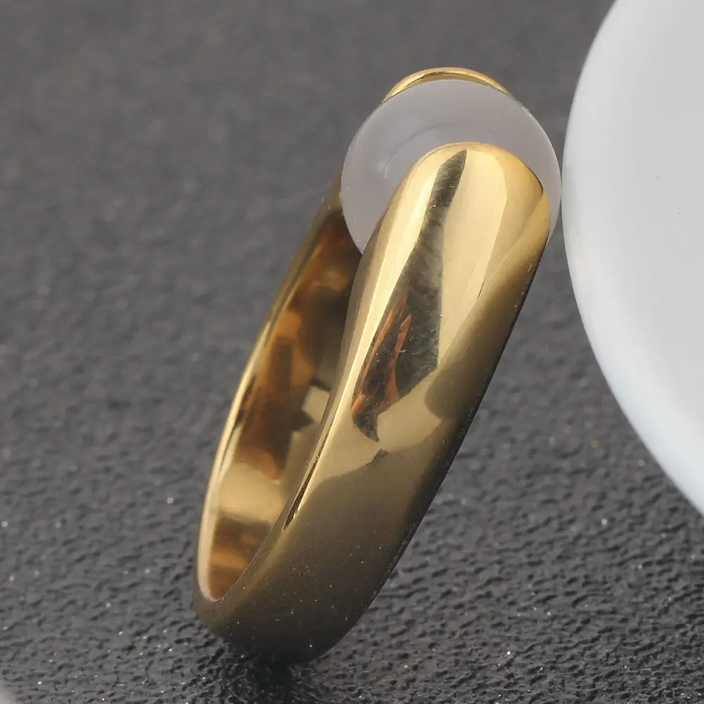 Women's 18K Gold Cat's Eye Ring Retro Stainless Steel Fashion Jewelry