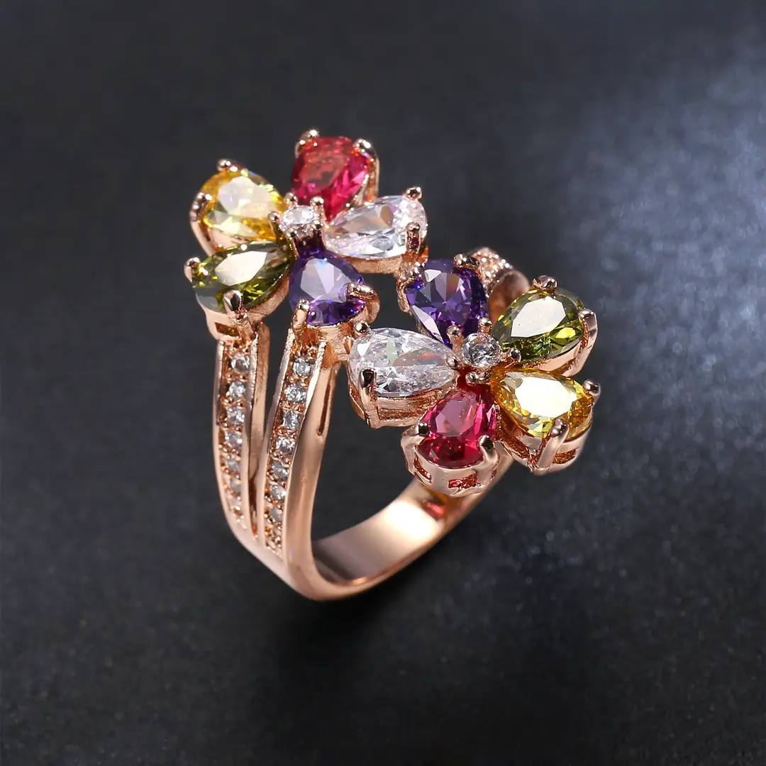 Women Zircon Flower Ring Daily Wear Jewelry