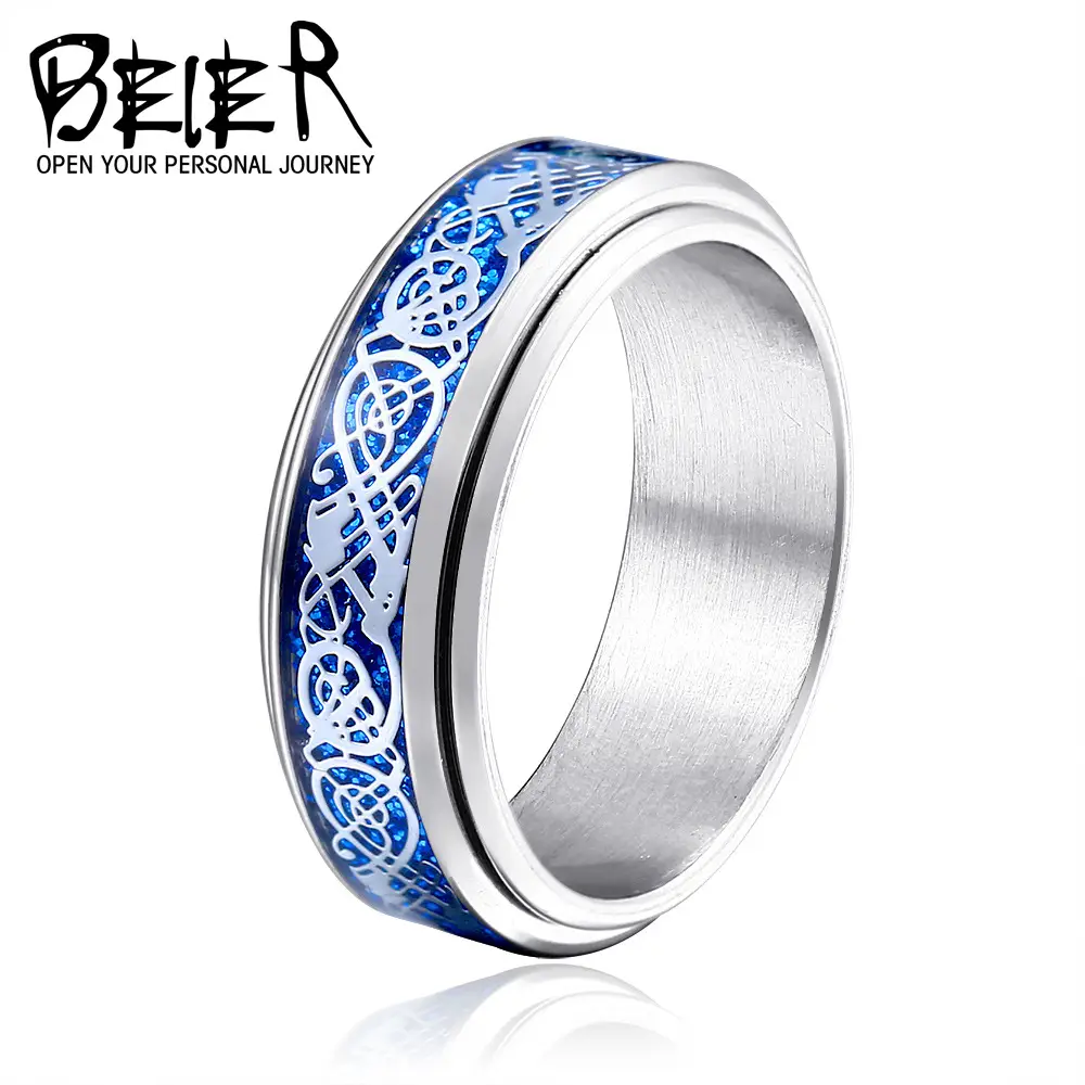 Korean Style Rotatable Dragon Ring for Women Steel Blue