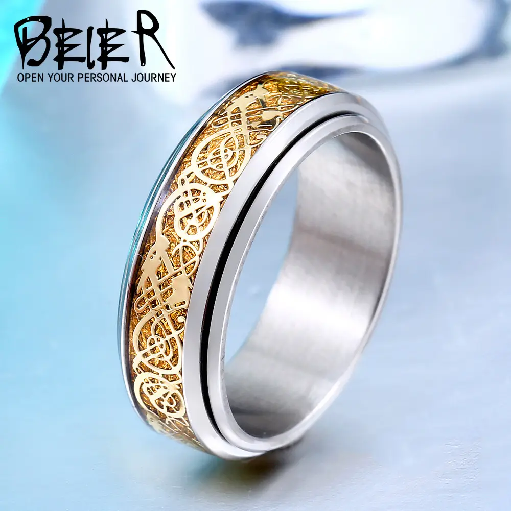 Korean Style Rotatable Dragon Ring for Women Steel Blue