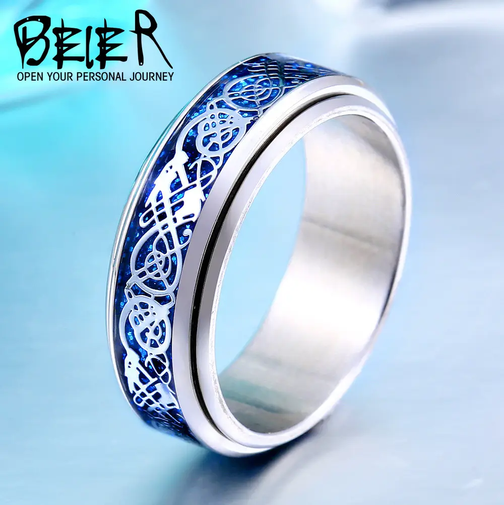 Korean Style Rotatable Dragon Ring for Women Steel Blue