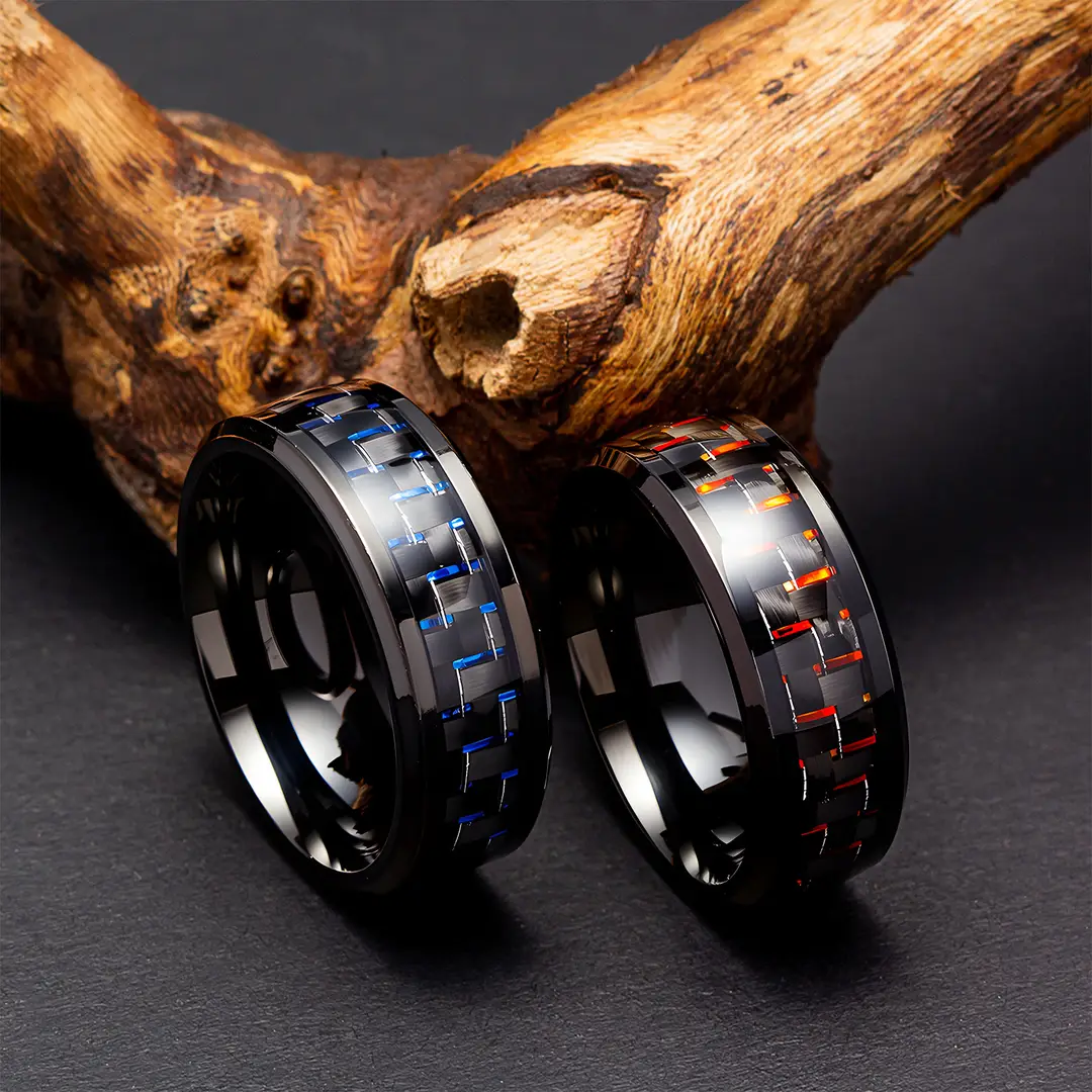 Men Carbon Fiber Ring Red Shaking Sound Trendy 2024