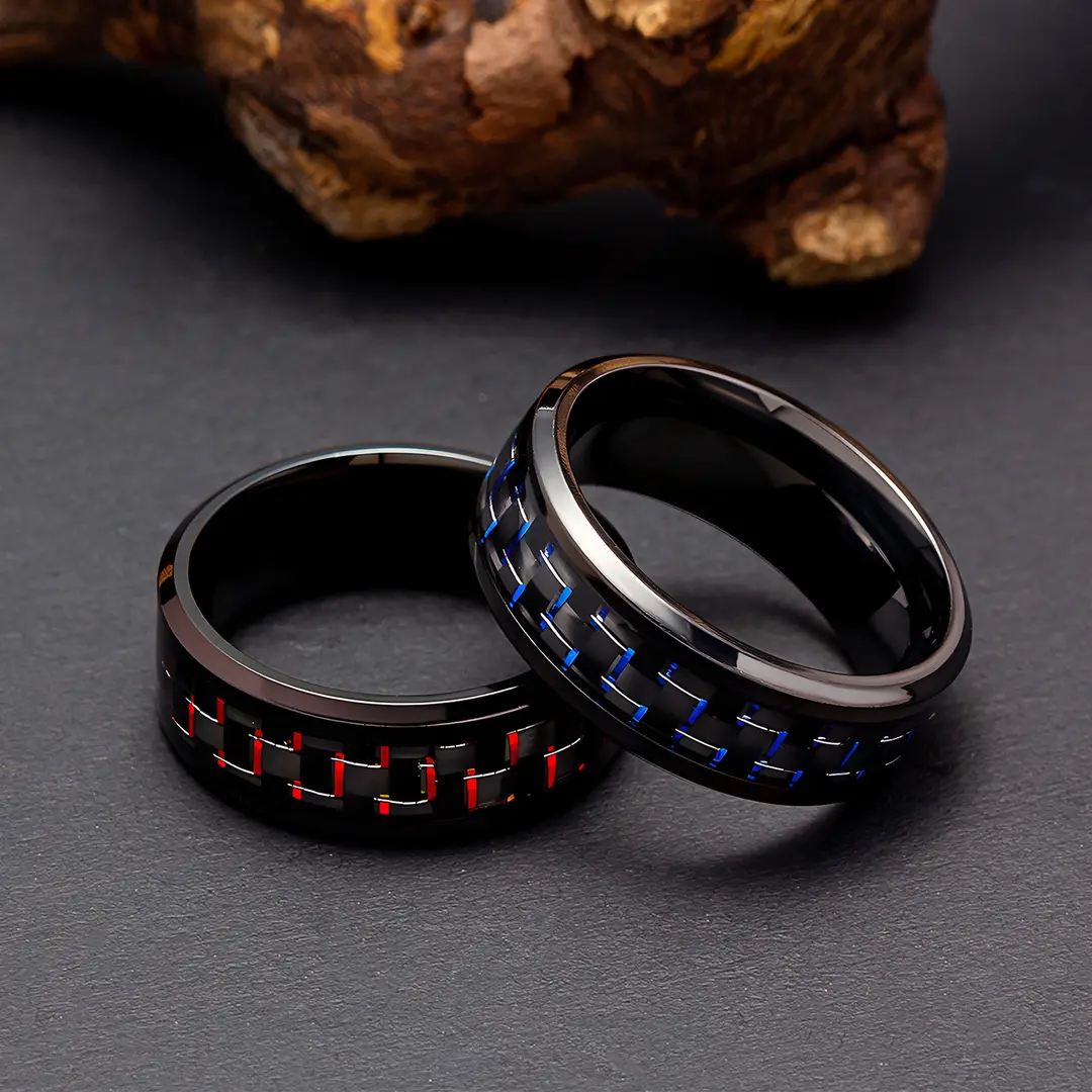 Men Carbon Fiber Ring Red Shaking Sound Trendy 2024