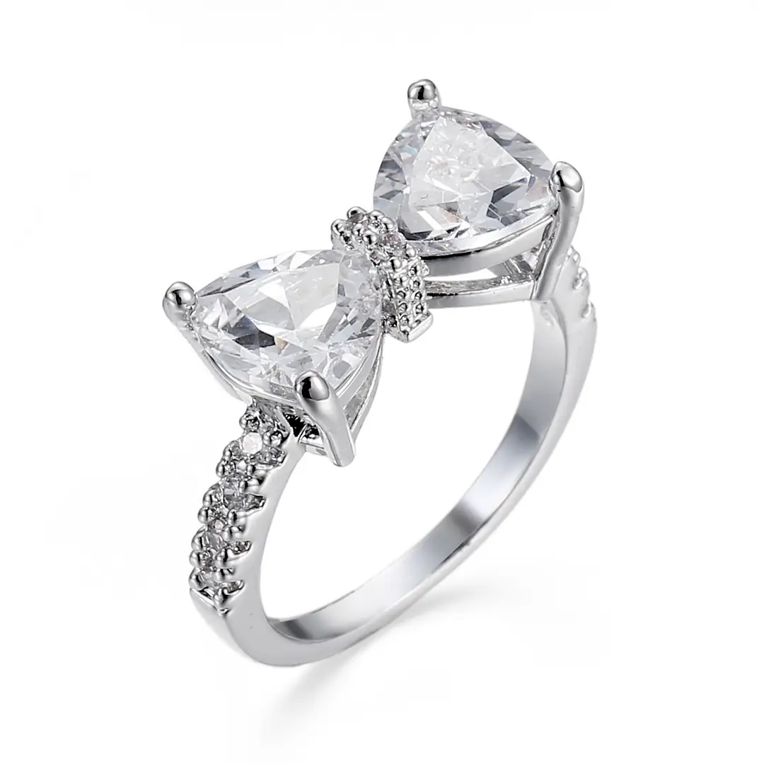 White Bow Ring Women Korean Style Zircon Jewelry