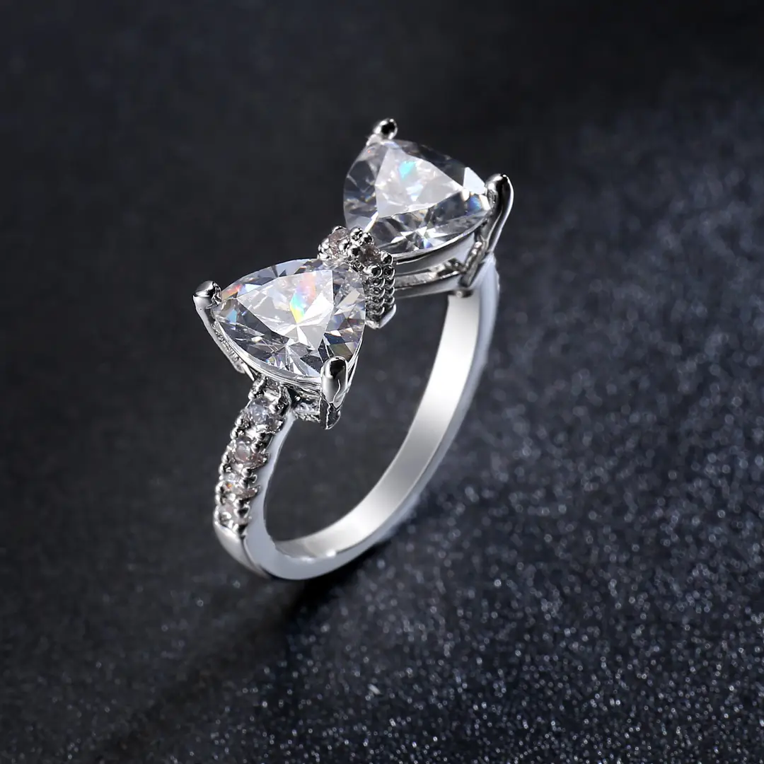 White Bow Ring Women Korean Style Zircon Jewelry