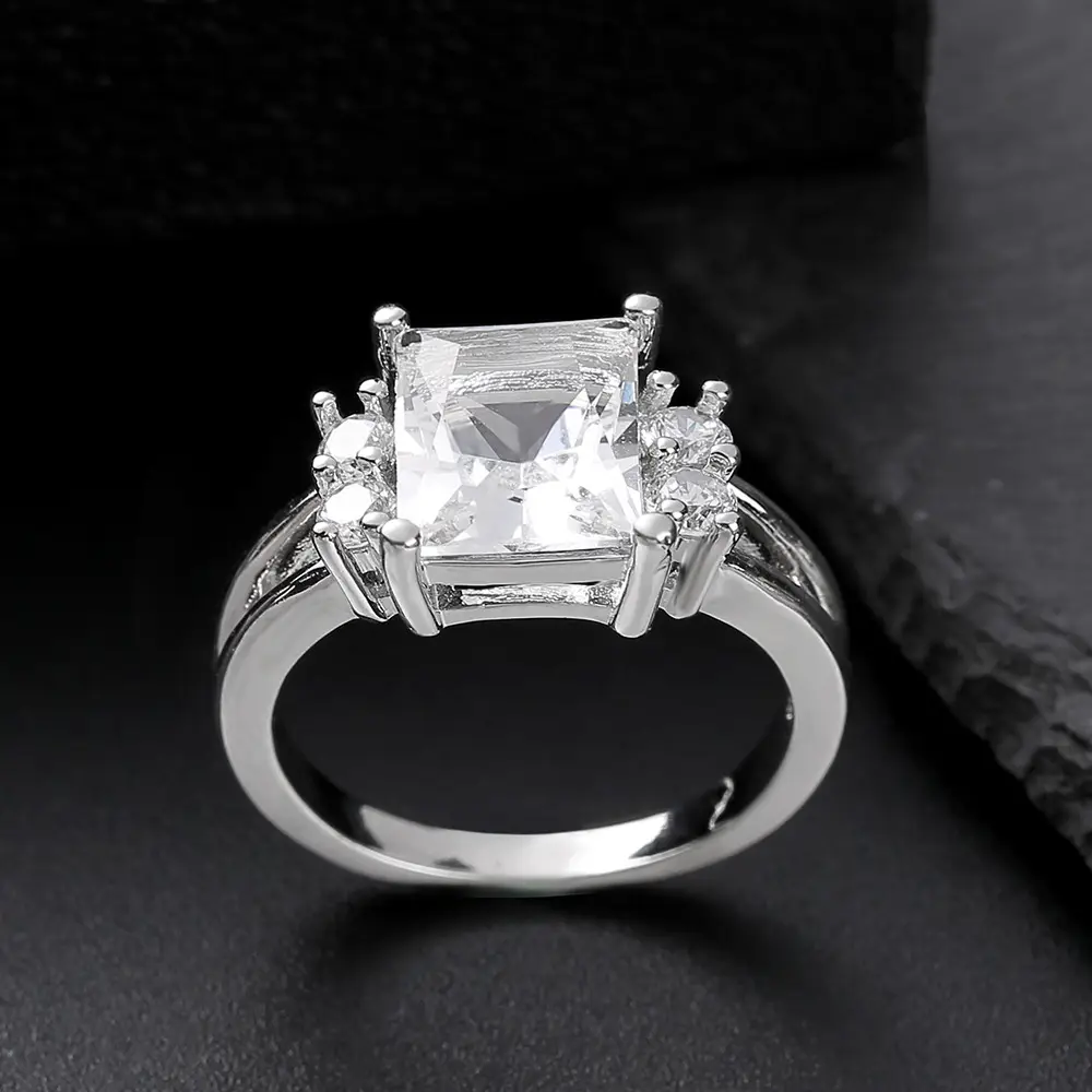 Korean Style Multi-Color Zircon Ring Black Plated