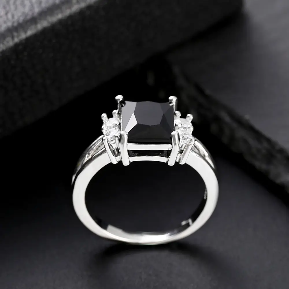 Korean Style Multi-Color Zircon Ring Black Plated