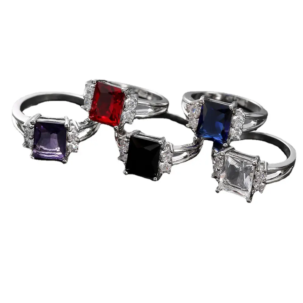 Korean Style Multi-Color Zircon Ring Black Plated