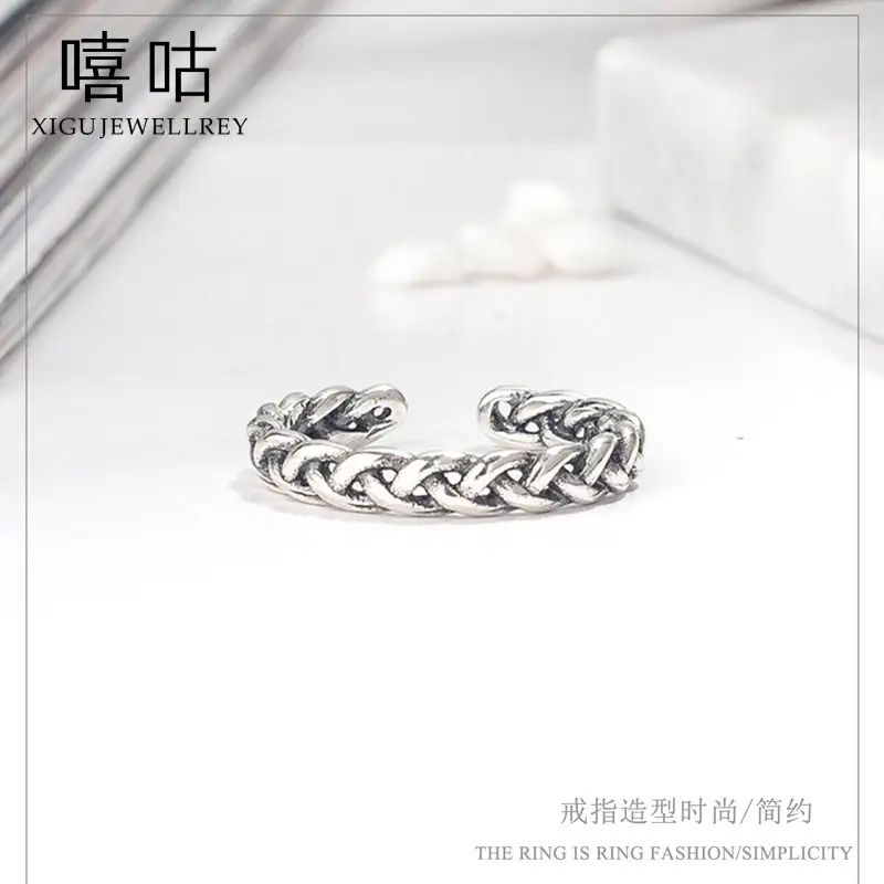 S925 Silver Cross Twist Ring Korean Style Daily Wear