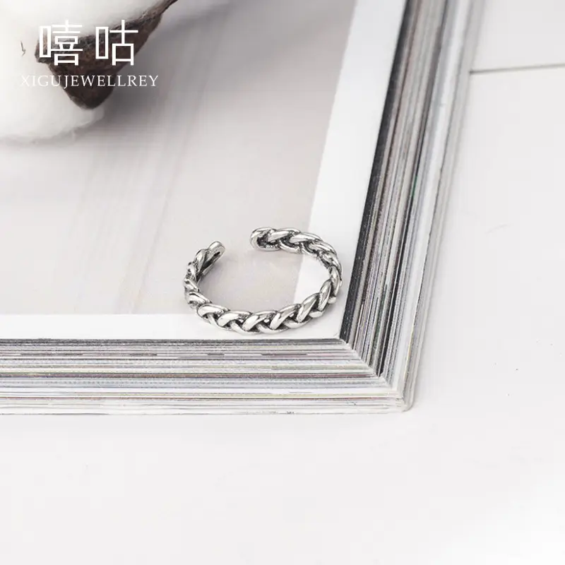S925 Silver Cross Twist Ring Korean Style Daily Wear
