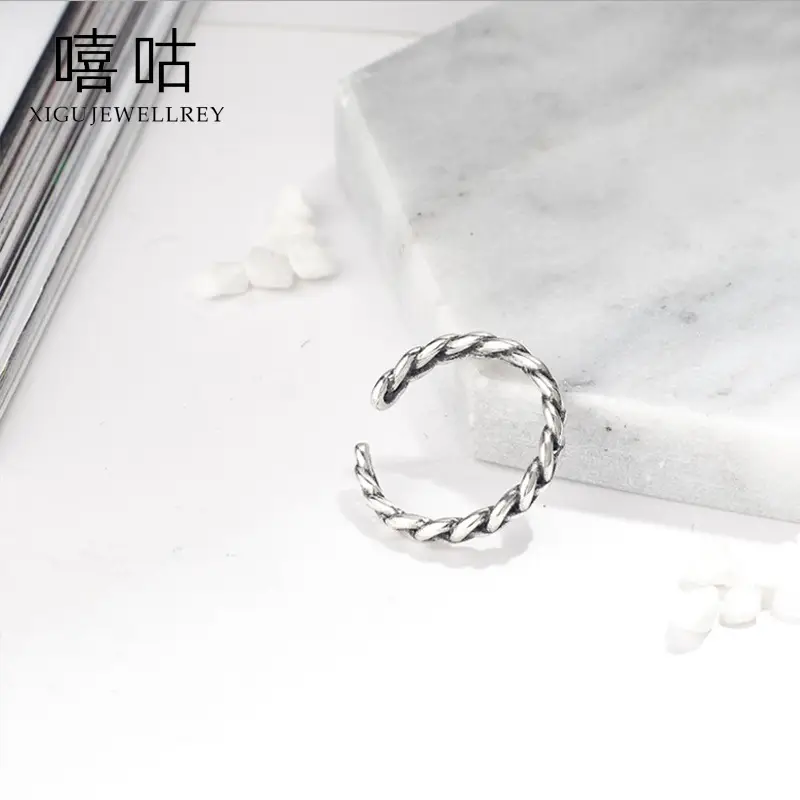 S925 Silver Cross Twist Ring Korean Style Daily Wear