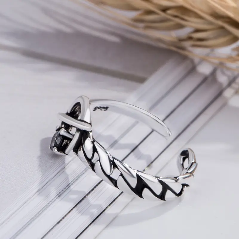 Men Korean Style Silver Adjustable Diamond Ring