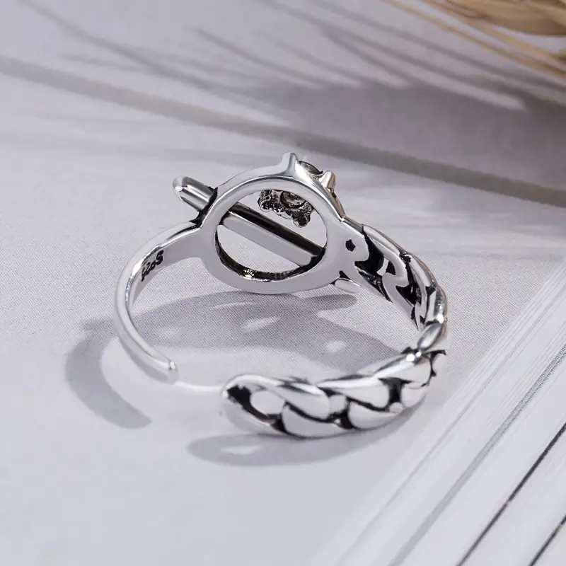 Men Korean Style Silver Adjustable Diamond Ring