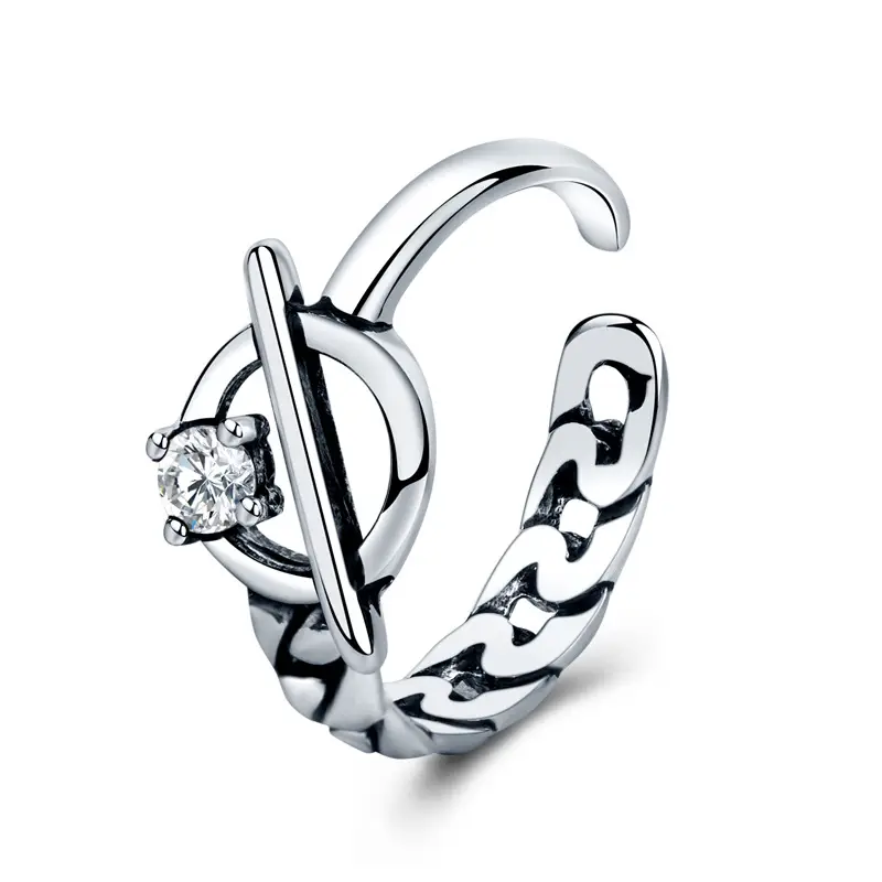 Men Korean Style Silver Adjustable Diamond Ring