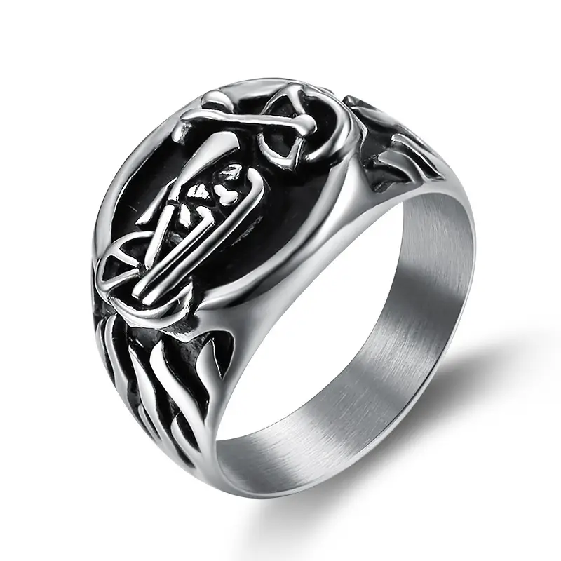 Stainless Steel Motorcycle Flame Ring for Men Retro Style