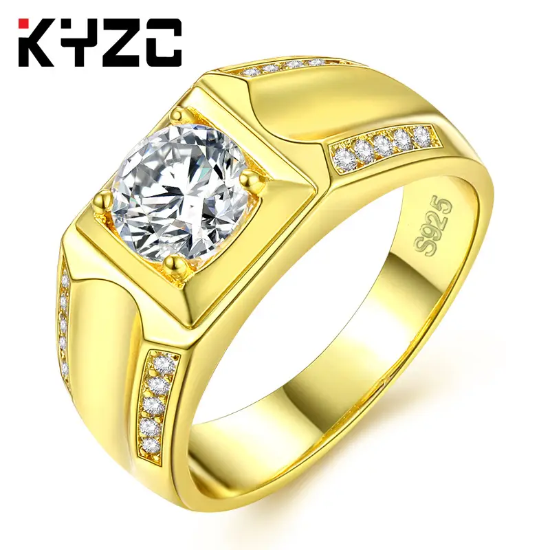 Men's Gold Plated Diamond Ring Business White Copper