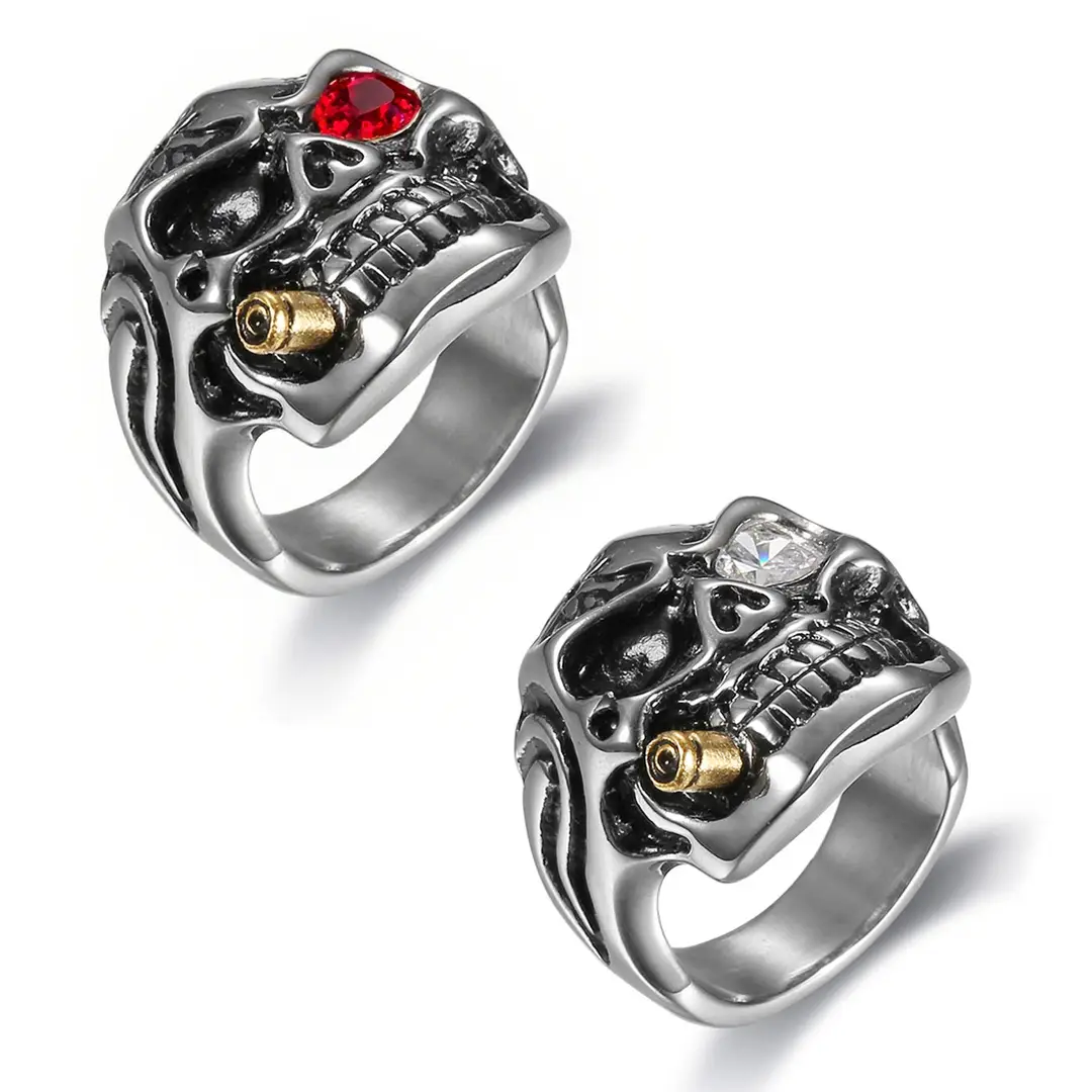 White Eye Gold Skull Ring Stainless Steel Daily Wear
