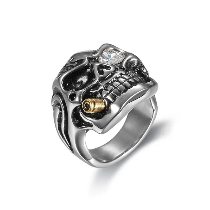 White Eye Gold Skull Ring Stainless Steel Daily Wear