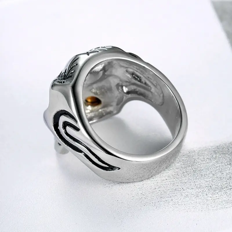 White Eye Gold Skull Ring Stainless Steel Daily Wear