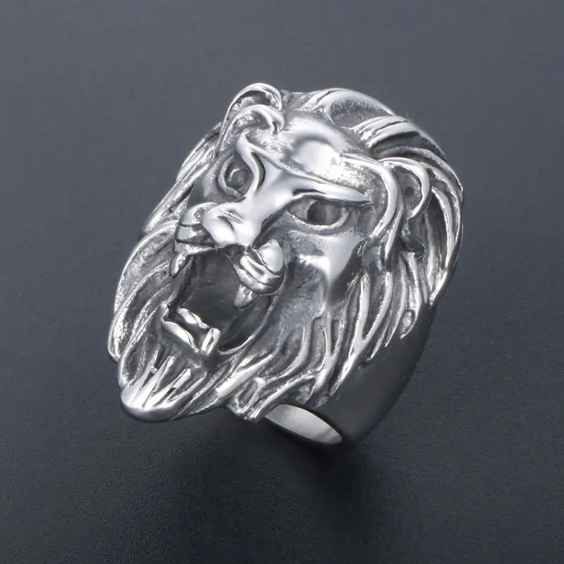 Titanium Lion Head Ring King of Forest SA872