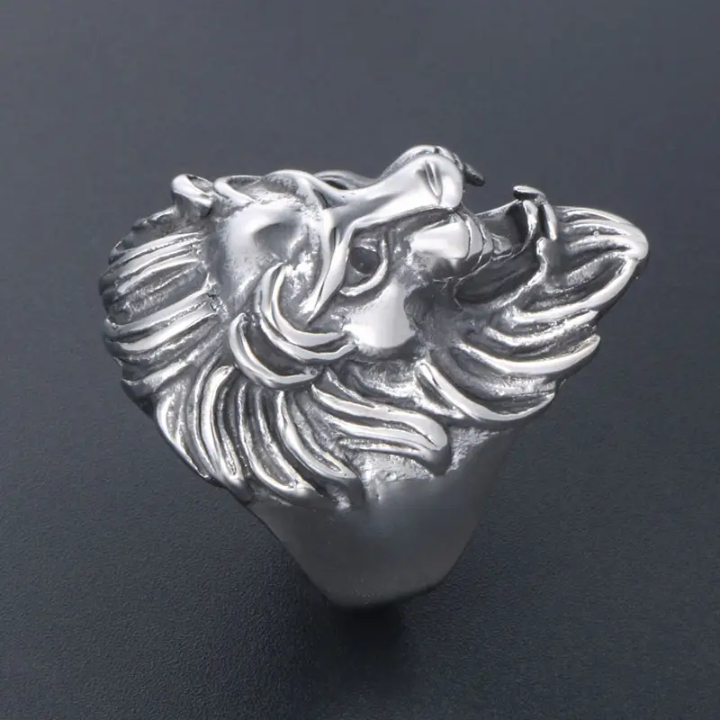 Titanium Lion Head Ring King of Forest SA872