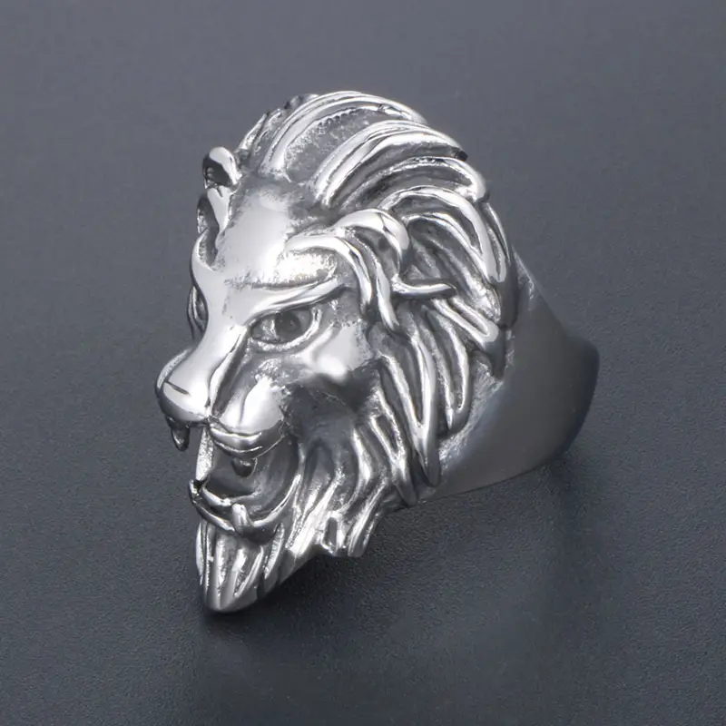Titanium Lion Head Ring King of Forest SA872