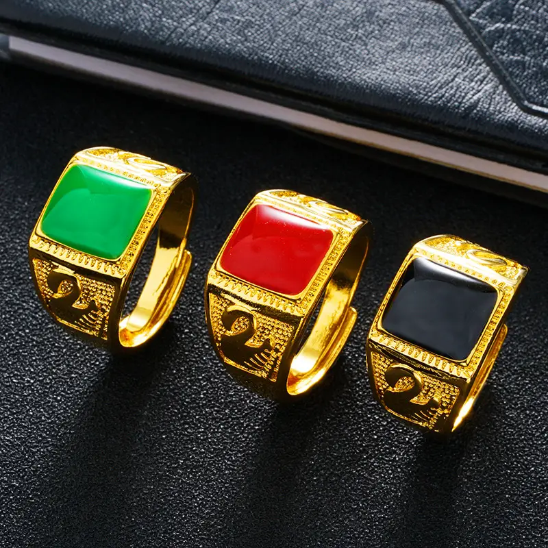 Gold Plated Drop Oil Ring Black Women Jewelry Gift