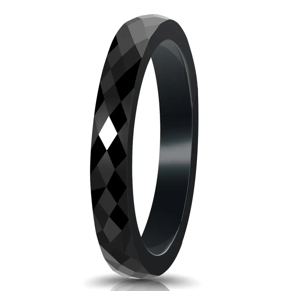 Ceramic Black White Rhombus Ring 3mm Glossy Daily Wear