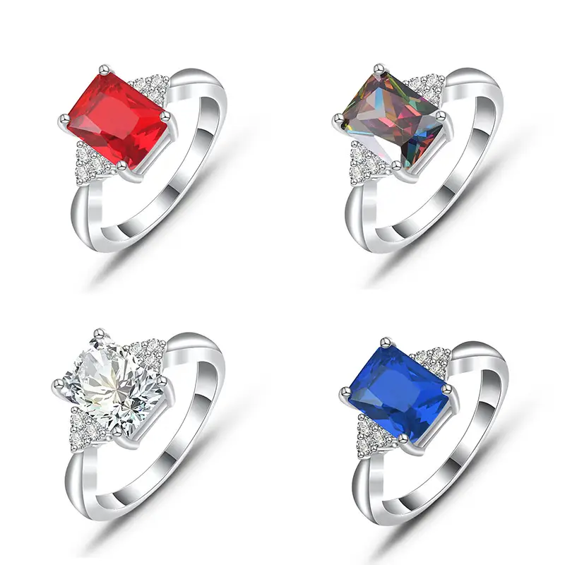 Red Zircon Inlaid Couple Ring for Daily Wear