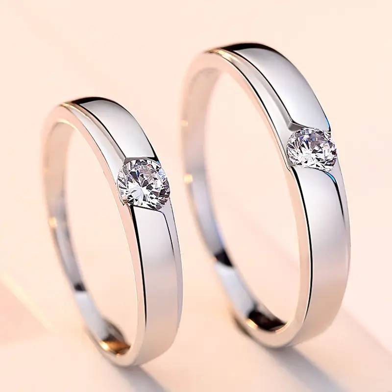 Sterling Silver Couple Rings with Diamond for Daily Wear