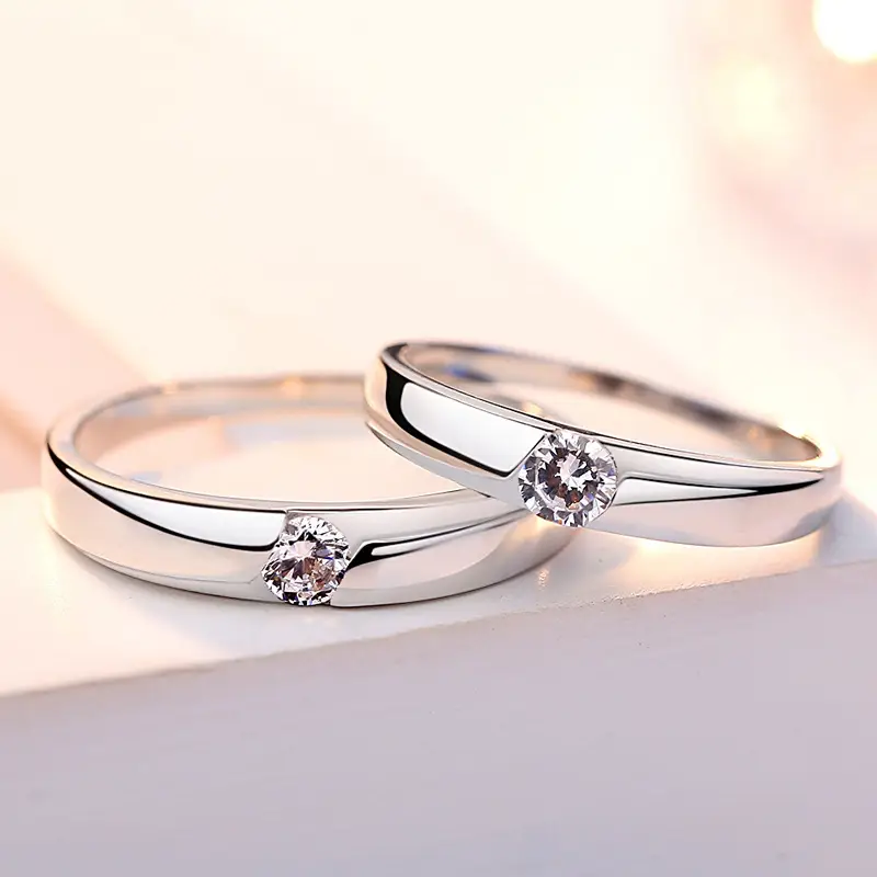Sterling Silver Couple Rings with Diamond for Daily Wear