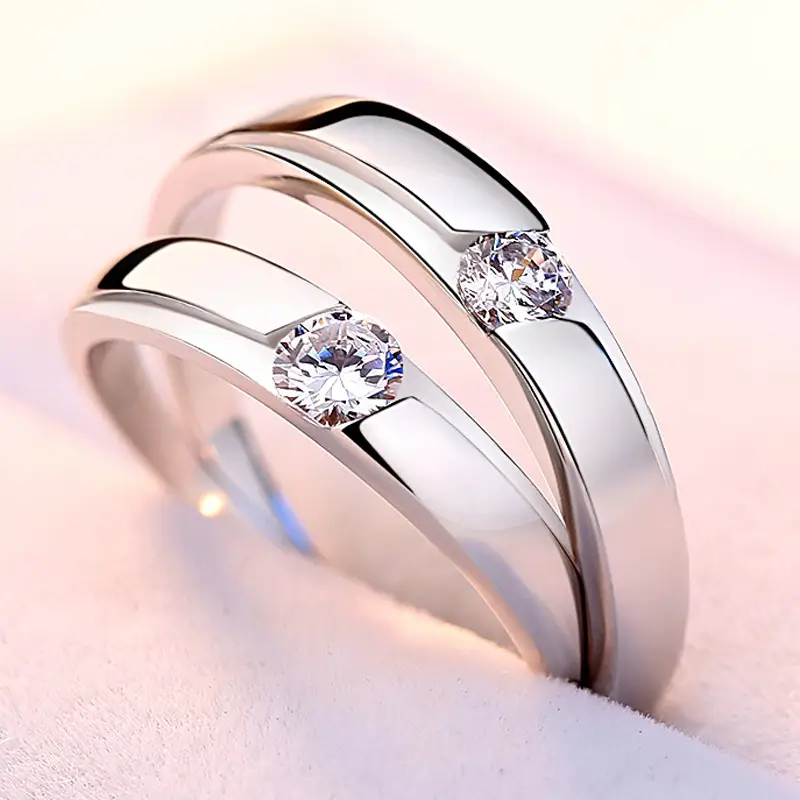 Sterling Silver Couple Rings with Diamond for Daily Wear