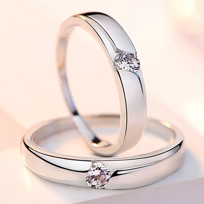 Sterling Silver Couple Rings with Diamond for Daily Wear