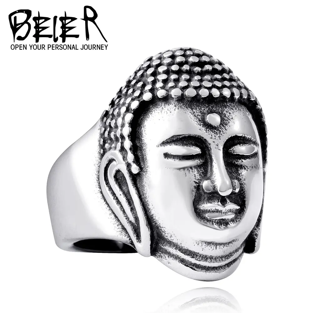 Men Buddha Head Stainless Steel Ring