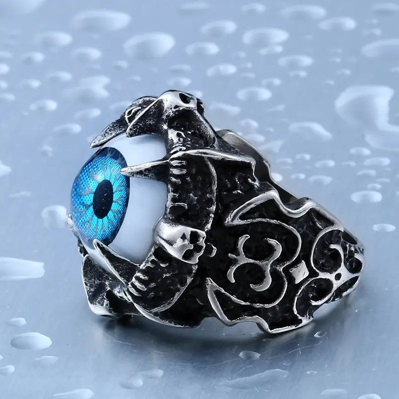Men's Stainless Steel Devil Eye Ring Blue