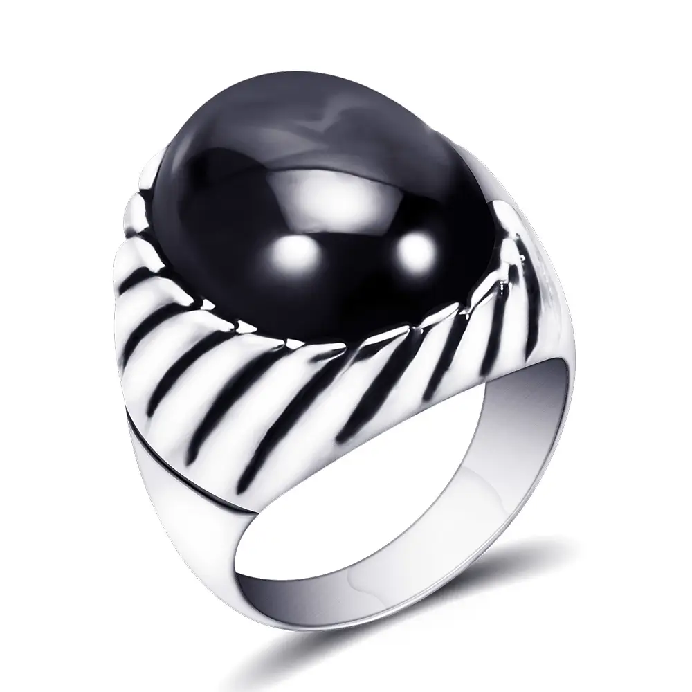 Stainless Steel Retro Stripe Rings Black Red 20mm