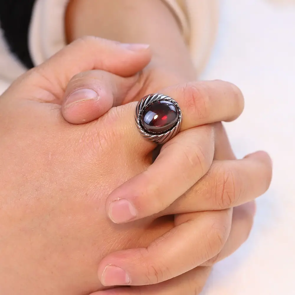 Stainless Steel Retro Stripe Rings Black Red 20mm