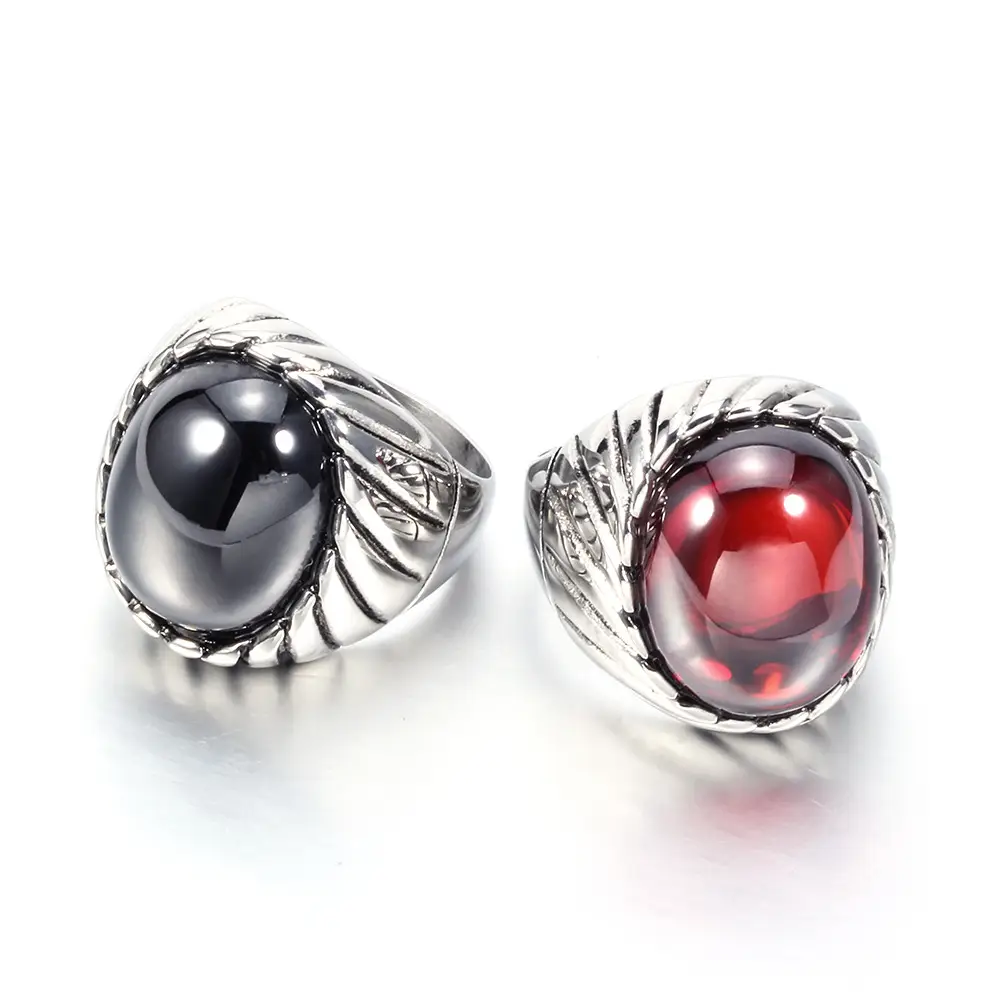 Stainless Steel Retro Stripe Rings Black Red 20mm