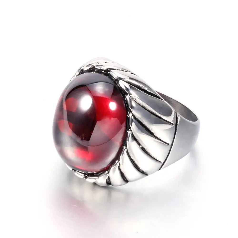 Stainless Steel Retro Stripe Rings Black Red 20mm