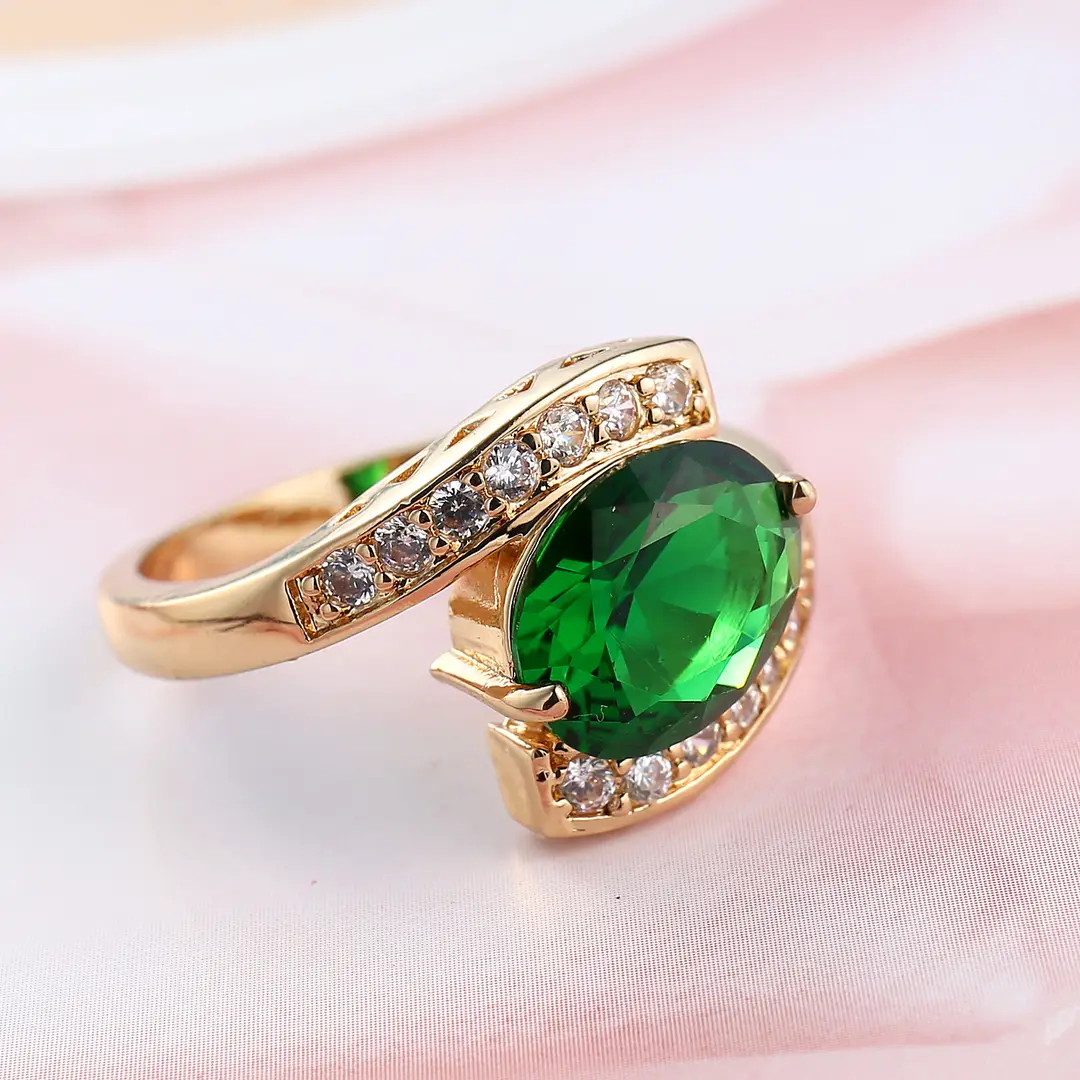 Gold Plated Crystal Ring with Emerald Red Tourmaline
