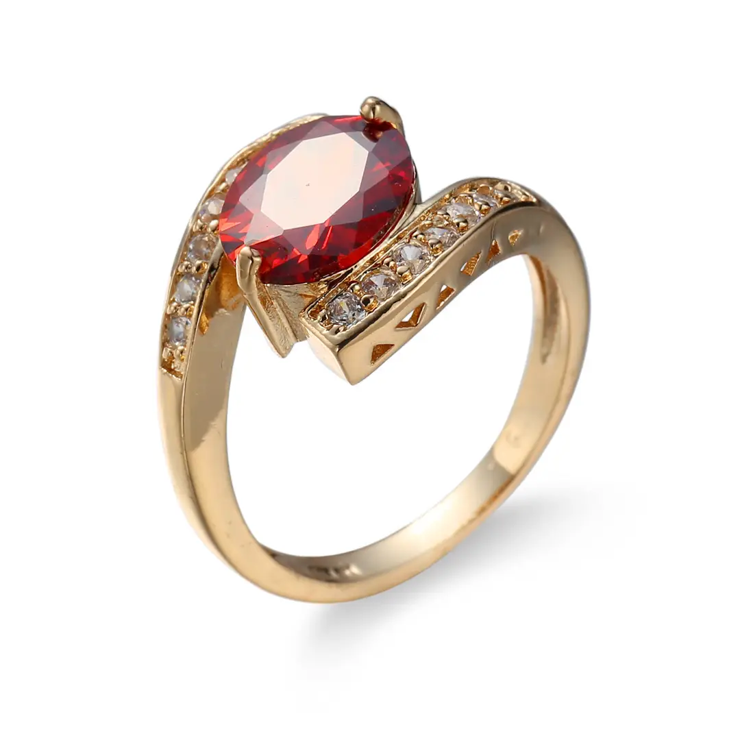 Gold Plated Crystal Ring with Emerald Red Tourmaline