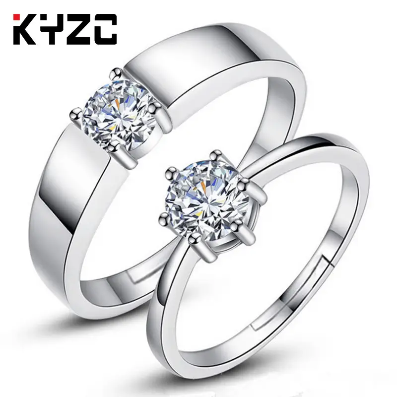 Korean Style Single Diamond Couple Wedding Rings 925 Silver
