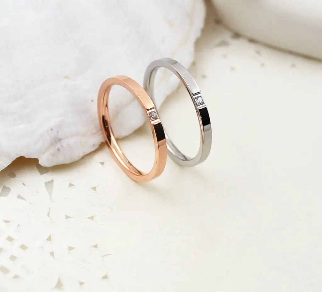 Couple Diamond Wedding Rings Rose Gold & Silver
