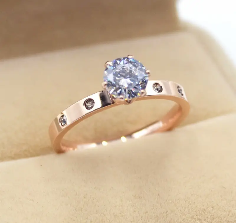 Women's Rose Gold & Silver 1Kt 6 Claw Diamond Rings Set