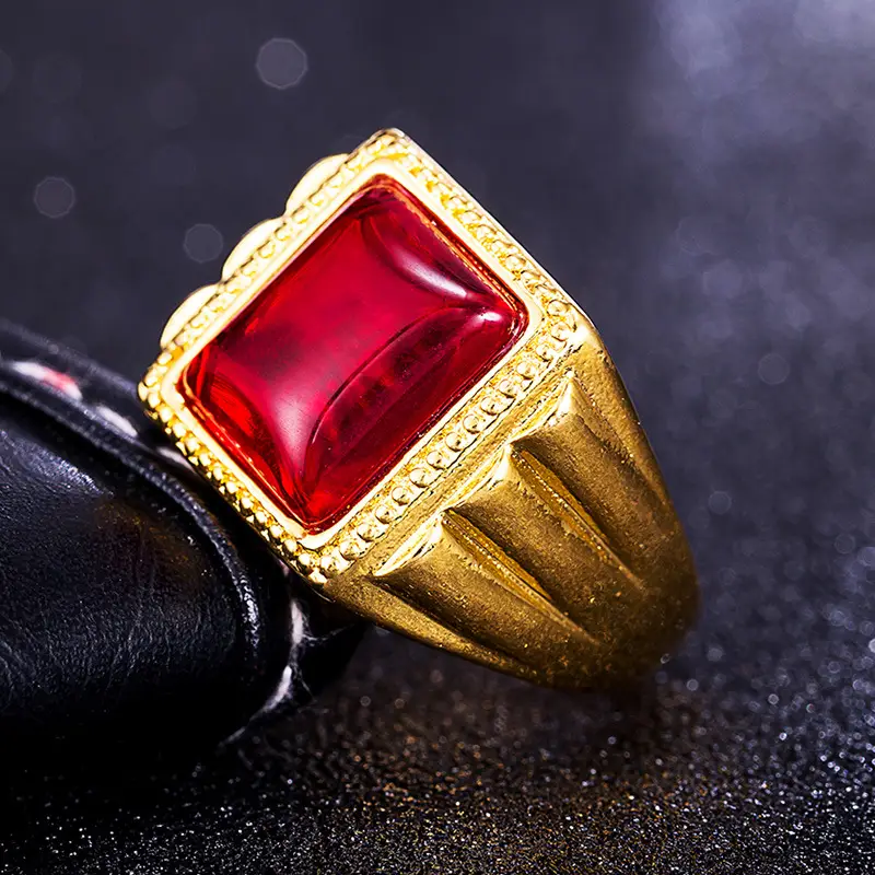 Men's Gold Plated Green Gemstone Ring