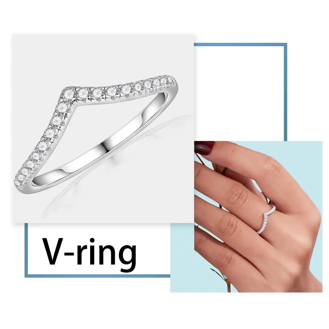 V-Shaped Diamond Ring for Women Daily Wear Stacking Style