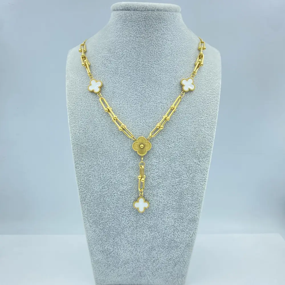 Four-Leaf Flower Bracelet Set Gold Turquoise Daily Wear Jewelry