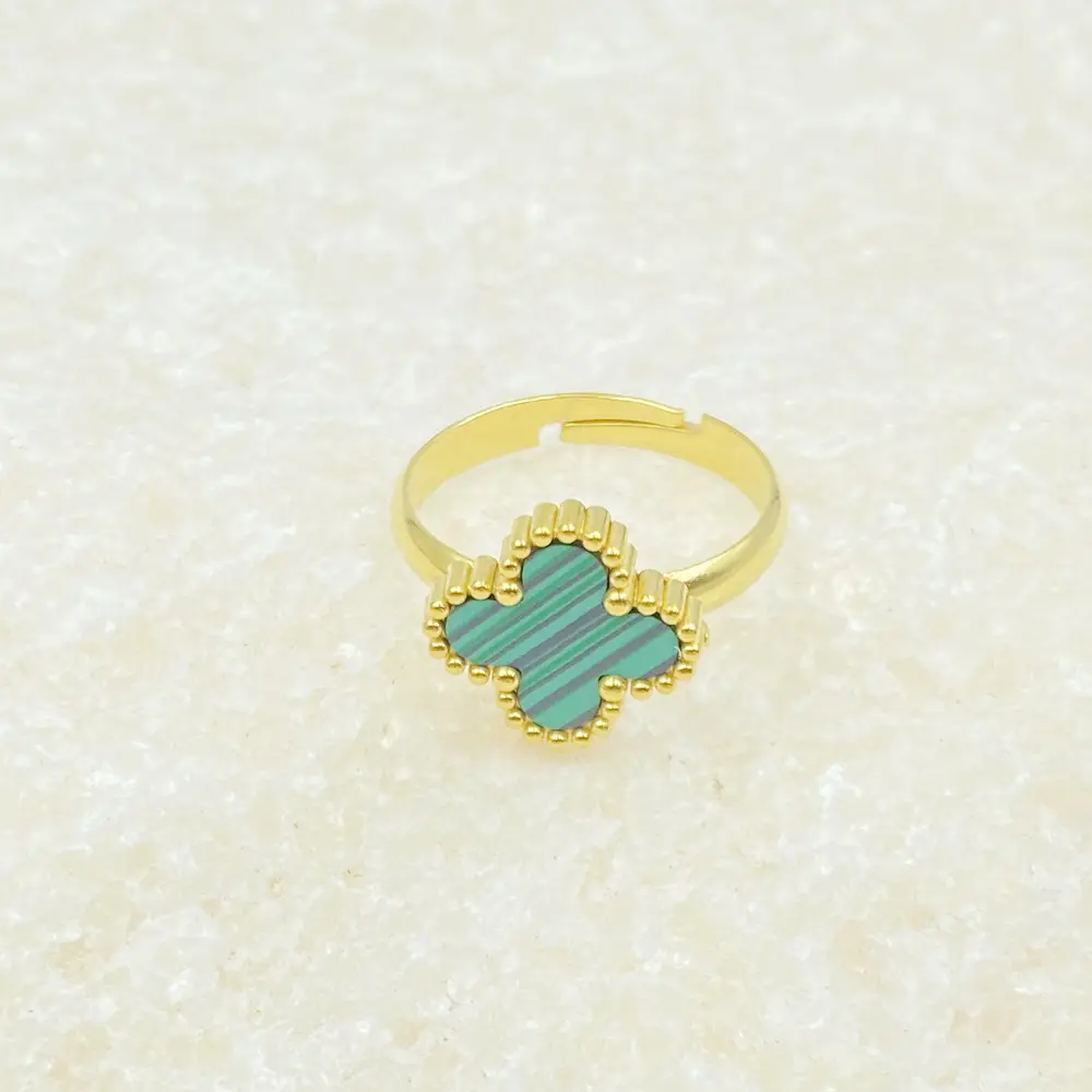 Four-Leaf Flower Bracelet Set Gold Turquoise Stainless Steel Daily Wear Jewelry