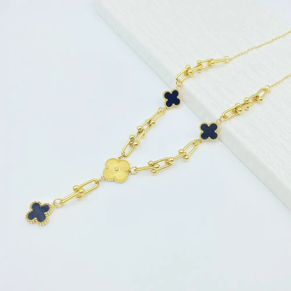 Four-Leaf Flower Bracelet Set Gold Turquoise Daily Wear Jewelry